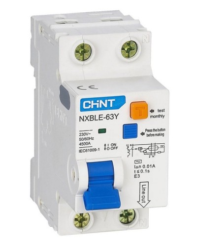 NXBLE-63Y (R) 1п+N C 6А 30мА электронный тип AC 4.5кА CHINT (105540). Автоматический выключатель дифференциального тока. CHINT в Курске
