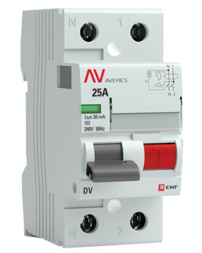 DV 2P 25А/ 30мА (AC)  AVERES (rccb-2-25-30-ac-av). Выключатели дифференциального тока (УЗО). EKF в Курске
