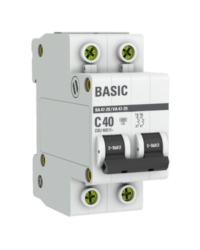 Автоматический выключатель 2P 40А (C) 4,5кА ВА 47-29 Basic (mcb4729-2-40C). Автоматический выключатель. EKF в Курске