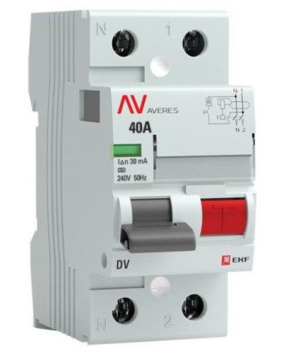 DV 2P 40А/ 30мА (A)  AVERES (rccb-2-40-30-a-av). Выключатели дифференциального тока (УЗО). EKF в Курске