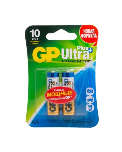 GP Ultra Plus Alkaline 15A AA (GP 15AUP-2CR2), упак. 2 шт. БЛИСТЕР. Алкалиновые батарейки. GP Batteries в Курске