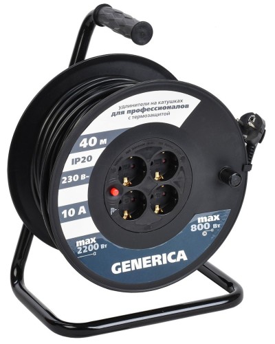 УК40 4 места 2P+PE, 40м GENERICA (WKP10-10-04-40-G). Удлинитель на катушке с термозащитой, 3х1,0кв.мм. IEK в Курске