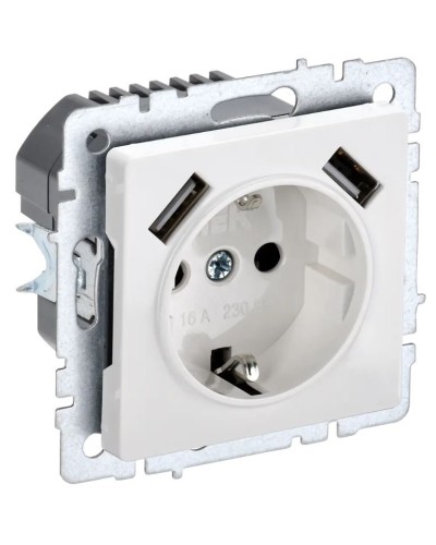 Розетка с з/к с USB A+A 3,1А РЮш10-2-БрБ белый BRITE (BR-R14-16-U21-D31-K01). Розетка с заземлением с защитными шторками, 3,1А. IEK в Курске