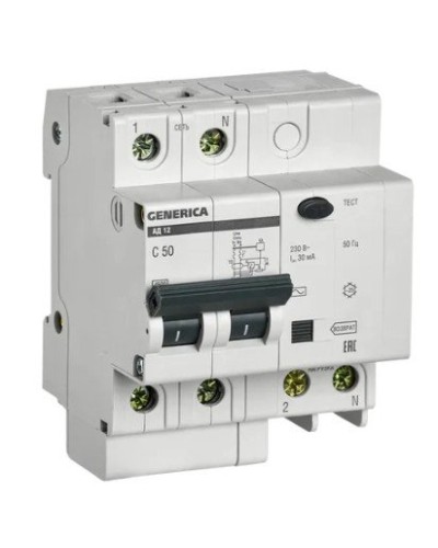 GENERICA АД12 2Р 50А 30мА (MAD15-2-050-C-030). Автоматический выключатель дифференциального тока. IEK в Курске