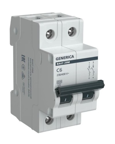 GENERICA ВА47-29М 2P C 6А 4,5кА (MVA21-2-006-C-G). Автоматический выключатель. IEK в Курске