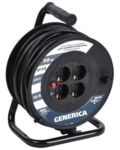 УК30 4 места 2P+PE, 30м GENERICA (WKP20-16-04-30-G). Удлинитель на катушке с термозащитой, 3х1,5кв.мм. IEK в Курске