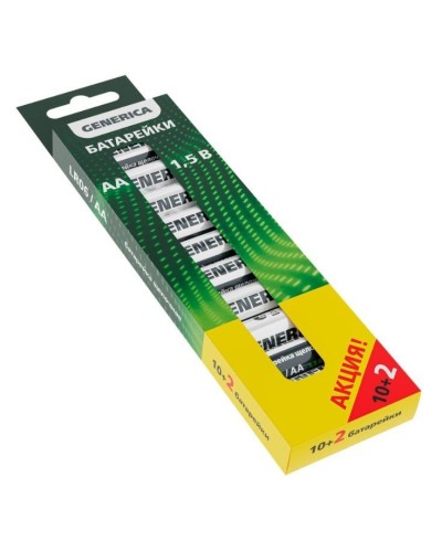 Батарейка Alkaline LR06/AA GENERICA (12 шт) ПРОМО (ABT-LR06-ST-B12-G). Батарейка щелочная. IEK в Курске