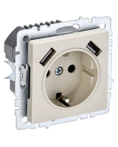 Розетка с з/к с USB A+A 2,1А РЮш10-1-БрКр бежевый BRITE (BR-R14-16-U21-D21-K10). Розетка с заземлением с защитными шторками, 2,1А. IEK в Курске