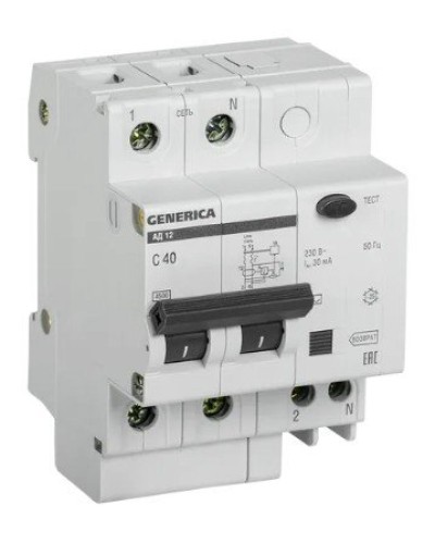 GENERICA АД12 2Р 40А 30мА (MAD15-2-040-C-030). Автоматический выключатель дифференциального тока. IEK в Курске