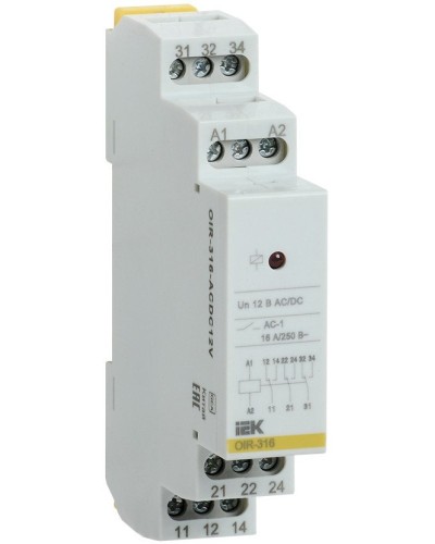 Реле промежуточное модульное OIR 3 контакта 16А 12В AC/DC (OIR-316-ACDC12V). Реле промежуточное модульное. IEK в Курске