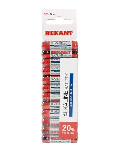 Алкалиновая батарейка AAA/LR03 1,5 V 12 шт. REXANT (30-1011). Элемент питания. Rexant в Курске