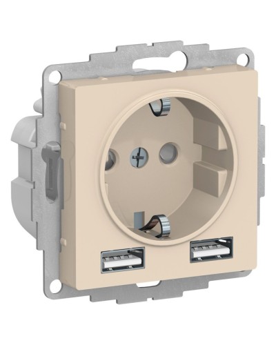 AtlasDesign розетка 1-местная с 2 USB A+A, скрытой установки, механизм, бежевый (ATN000230). Розетка с USB. Systeme Electric в Курске